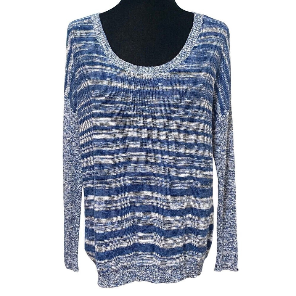 Eileen Fisher Linen Blend Sweater Blue White Stripe Small Organic Coastal